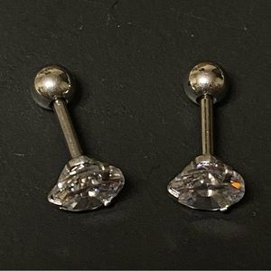 (Silver / 4mm) 2Pc Stainless Steel Cubic Zircon Unisex Shiny Earrings - SEALED